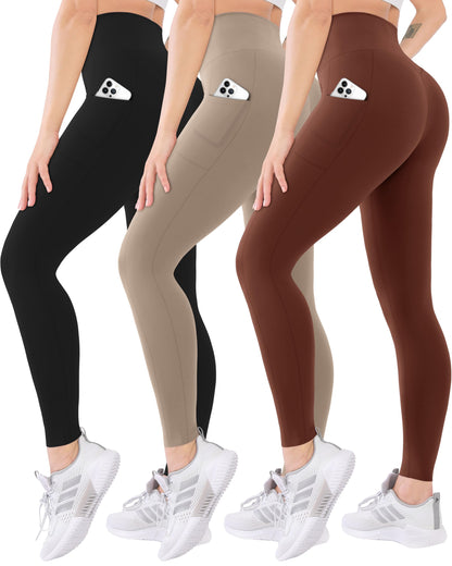 Blisset 3 Pack High Waisted Leggings for Women-Soft Athletic Tummy Control Pants for Running Yoga Workout Reg & Plus Size