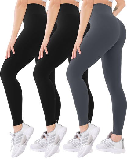 Blisset 3 Pack High Waisted Leggings for Women-Soft Athletic Tummy Control Pants for Running Yoga Workout Reg & Plus Size