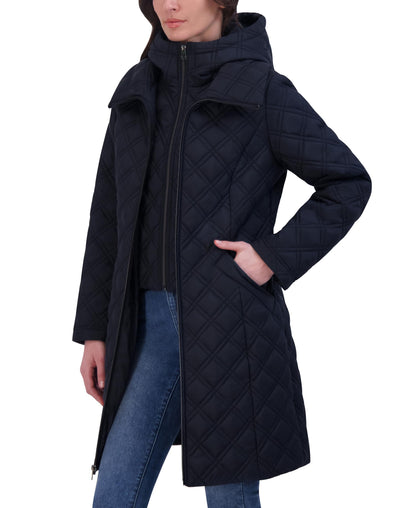 TAHARI Women's Quilted Jacket – Silky Taffeta, Water-Resistant, Attached Hooded Bib, Zip-Out Front, Fully Lined