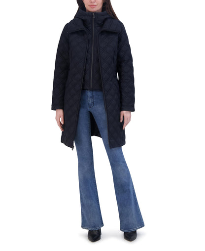 TAHARI Women's Quilted Jacket – Silky Taffeta, Water-Resistant, Attached Hooded Bib, Zip-Out Front, Fully Lined