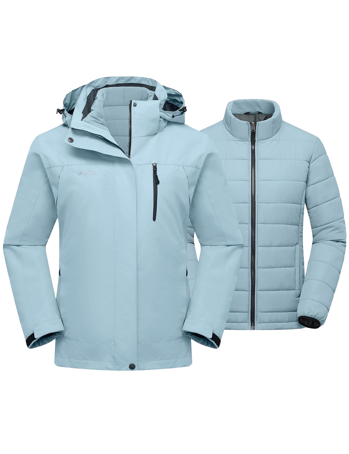 wantdo Women's 3 in 1 Waterproof Ski Jacket Windproof Winter Snow Coat Snowboarding Jackets Warm Raincoat