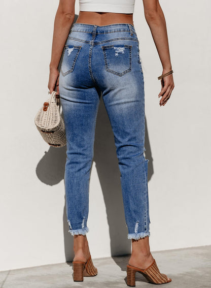 Sidefeel Women's Ripped Jeans Straight Leg Distressed Boyfriend Denim Pants
