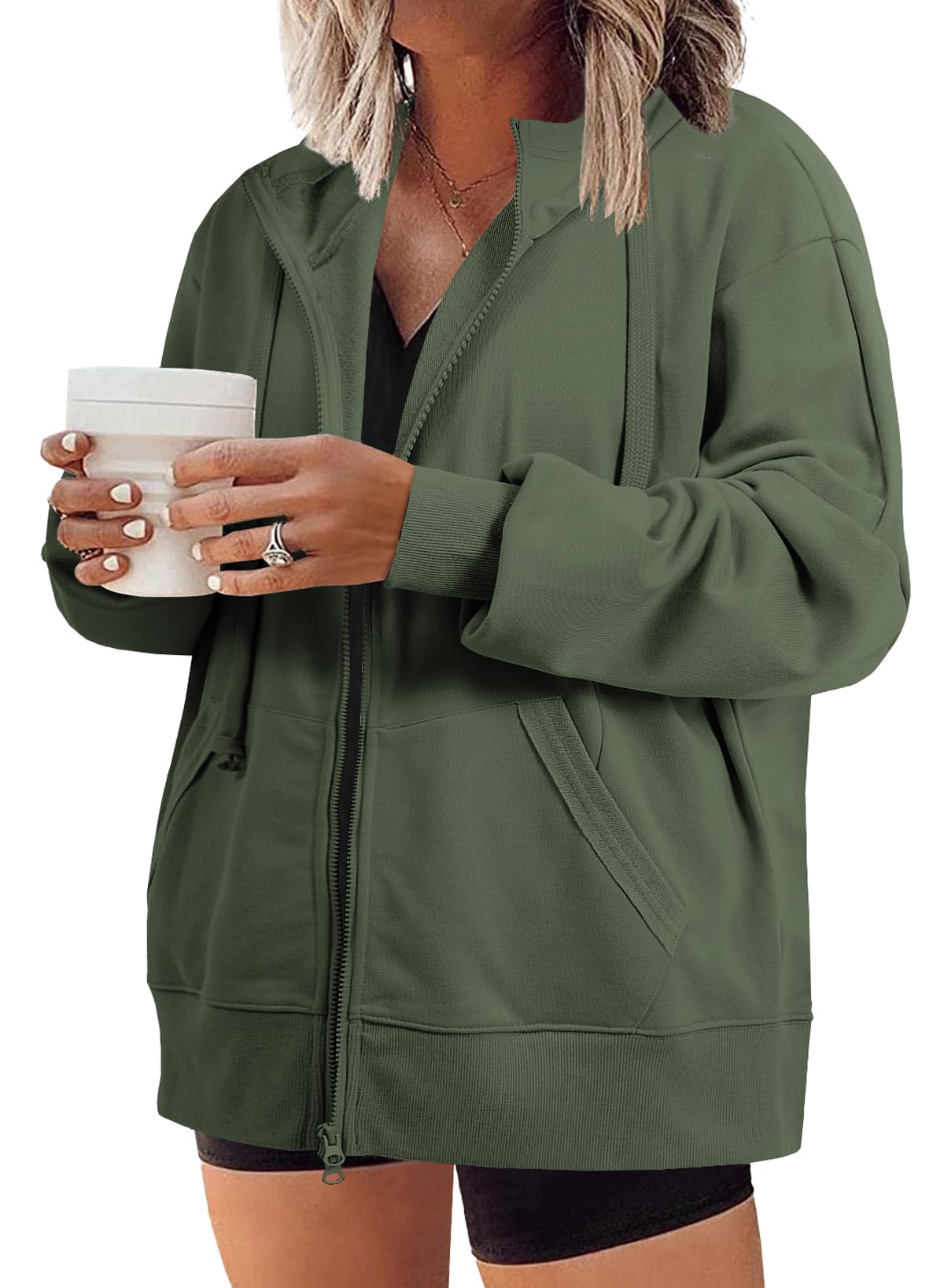 Eytino Women Plus Size Sweatshirts Long Sleeve Zip Up Oversized Casual Hoodies Jackets 2025 Fashion Fall Outfits(1X-5X)