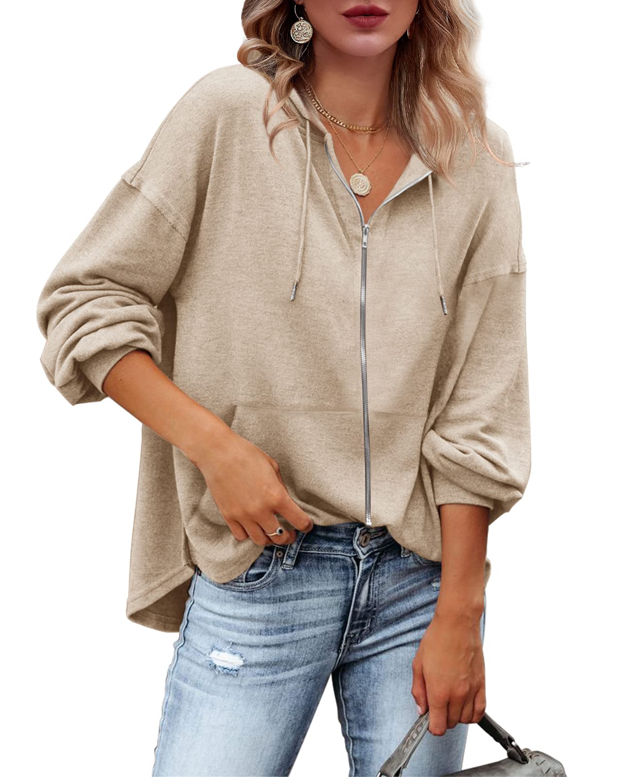 Zatanaroni Womens Zip Up Hoodies Loose fit Sweatshirt Casual Long Sleeve Shirts for Women Pullover Tops With Pocket