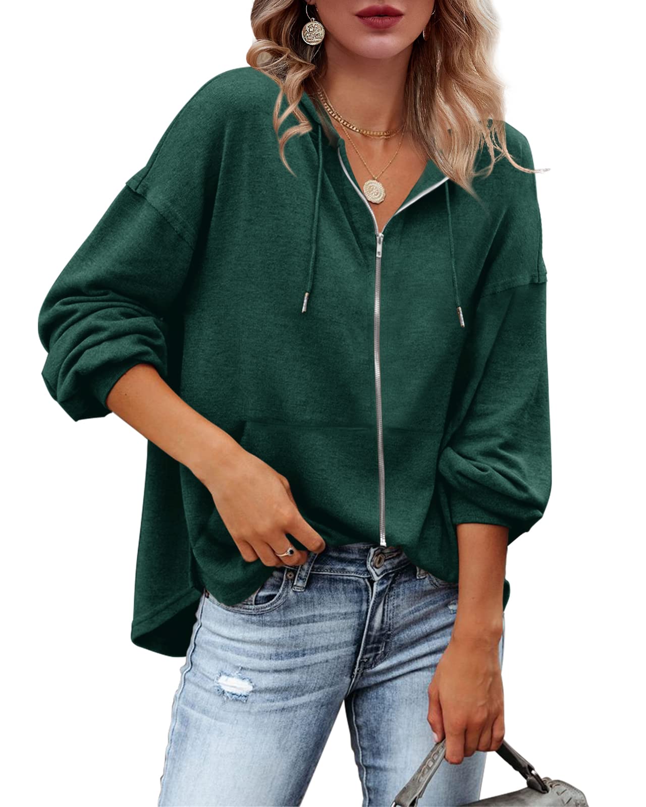 Zatanaroni Womens Zip Up Hoodies Loose fit Sweatshirt Casual Long Sleeve Shirts for Women Pullover Tops With Pocket