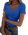 Roselux Women's Summer Scoop Neck Short Sleeve T-Shirts Ribbed Knit Slim Fitted Casual Basic Top