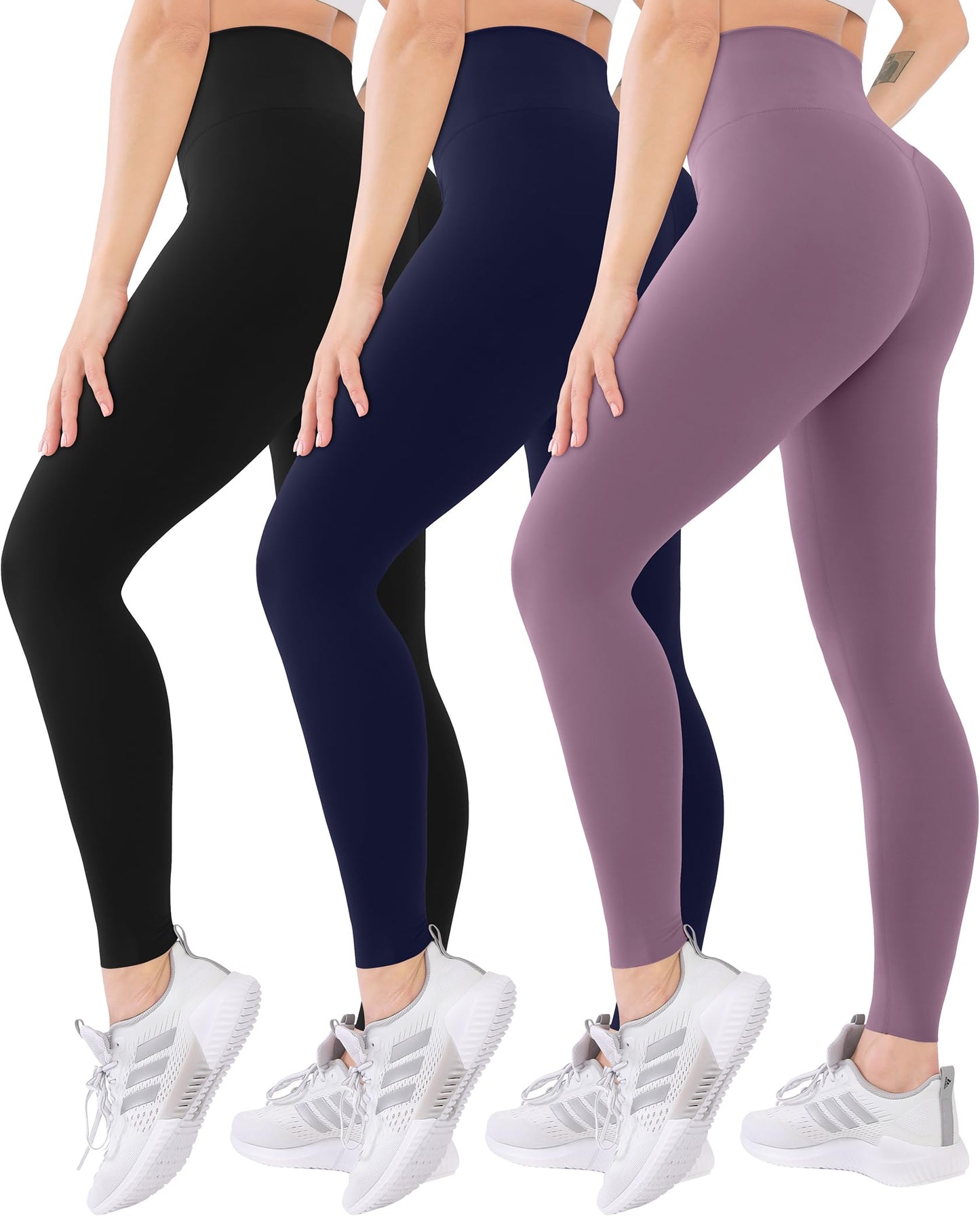 Blisset 3 Pack High Waisted Leggings for Women-Soft Athletic Tummy Control Pants for Running Yoga Workout Reg & Plus Size