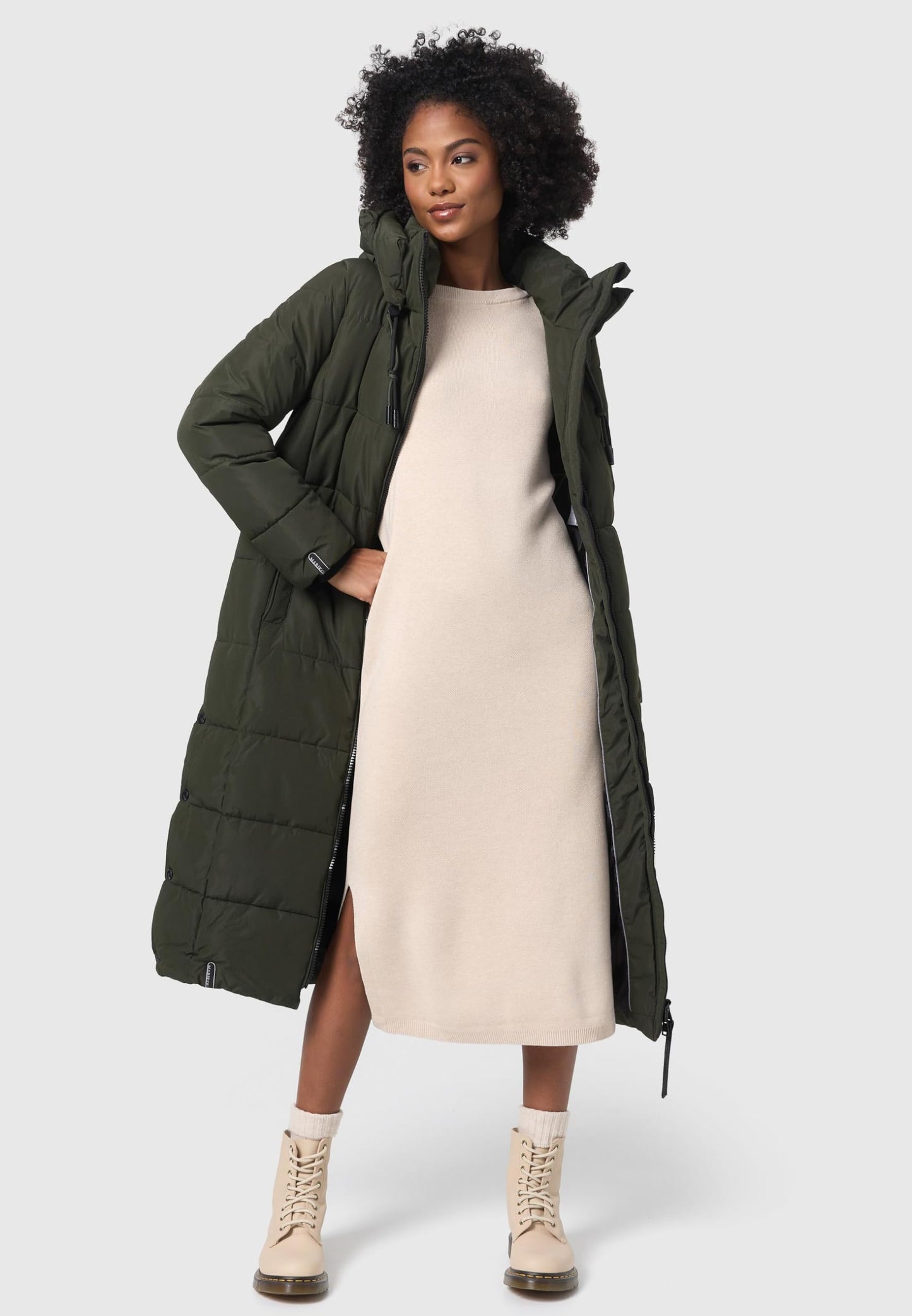 Long Fall & Winter Coat for Women | Detachable Hood | Quilted Women’s Calf-Length Jacket | Nadeshikoo XVI XS-5XL