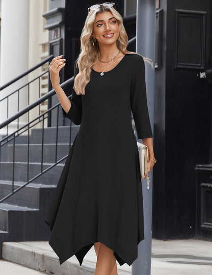 Zeagoo Midi Women 3/4 Sleeve Dress Casual Dresses with Pockets 2025 Fall A Line Dress Elegant Formal Modest Dresses