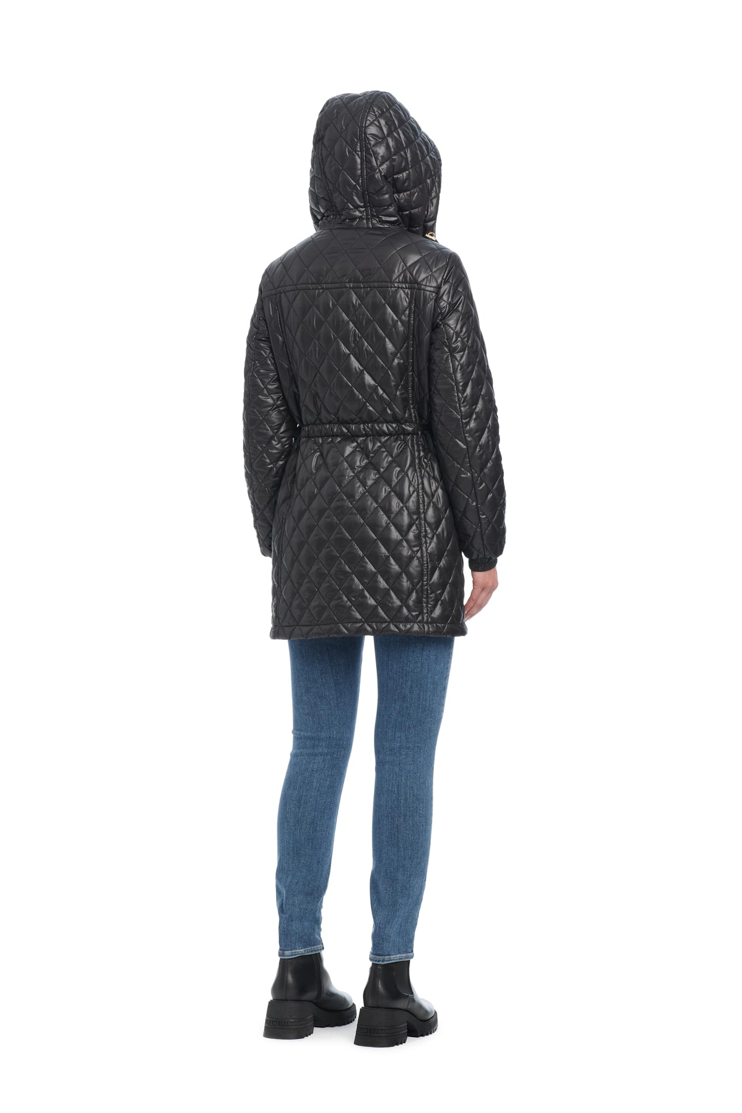kate spade new york Women's Water Resistant Quilted Hooded Jacket with Adjustable Waist