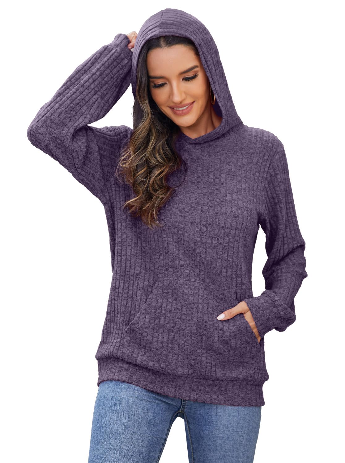 Womens Long Sleeve Shirts Kangaroo Pocket Fashion Hoodies Fall Pullover Sweatshirts