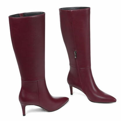 Knee High Boots for Women Pointed Toe Stiletto Kitten Heel Tall Boots Side Zipper Wide Calf Boot Fall Winter Sexy Fashion Dress Shoes Botas Negras
