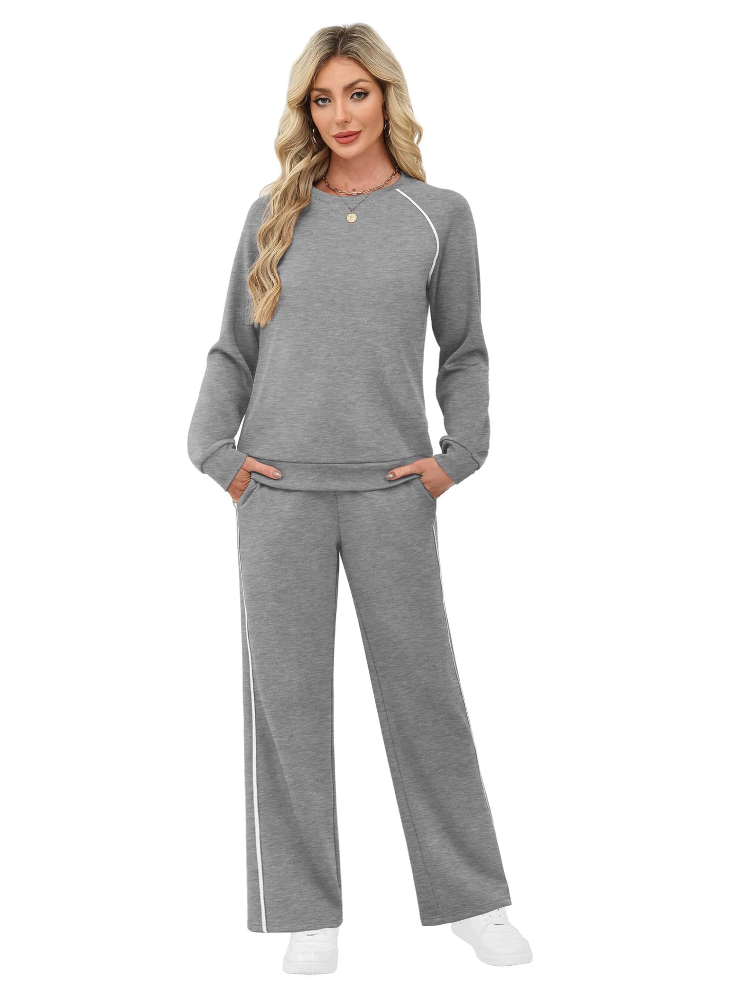 SAMPEEL Women 2 Piece Lounge Sets Sweatsuit Fall Outfits Matching Wide Leg pants Set Tracksuit Trendy Clothes