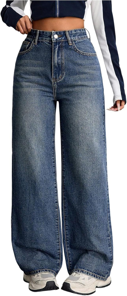 SOLY HUX Women's High Waisted Wide Leg Baggy Jeans Casual Loose Denim Pants