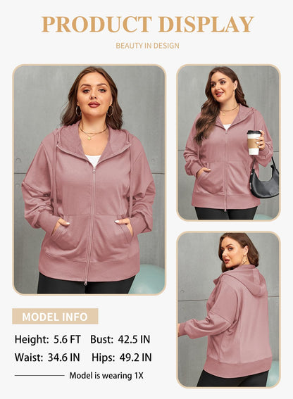 Eytino Women Plus Size Sweatshirts Long Sleeve Zip Up Oversized Casual Hoodies Jackets 2025 Fashion Fall Outfits(1X-5X)