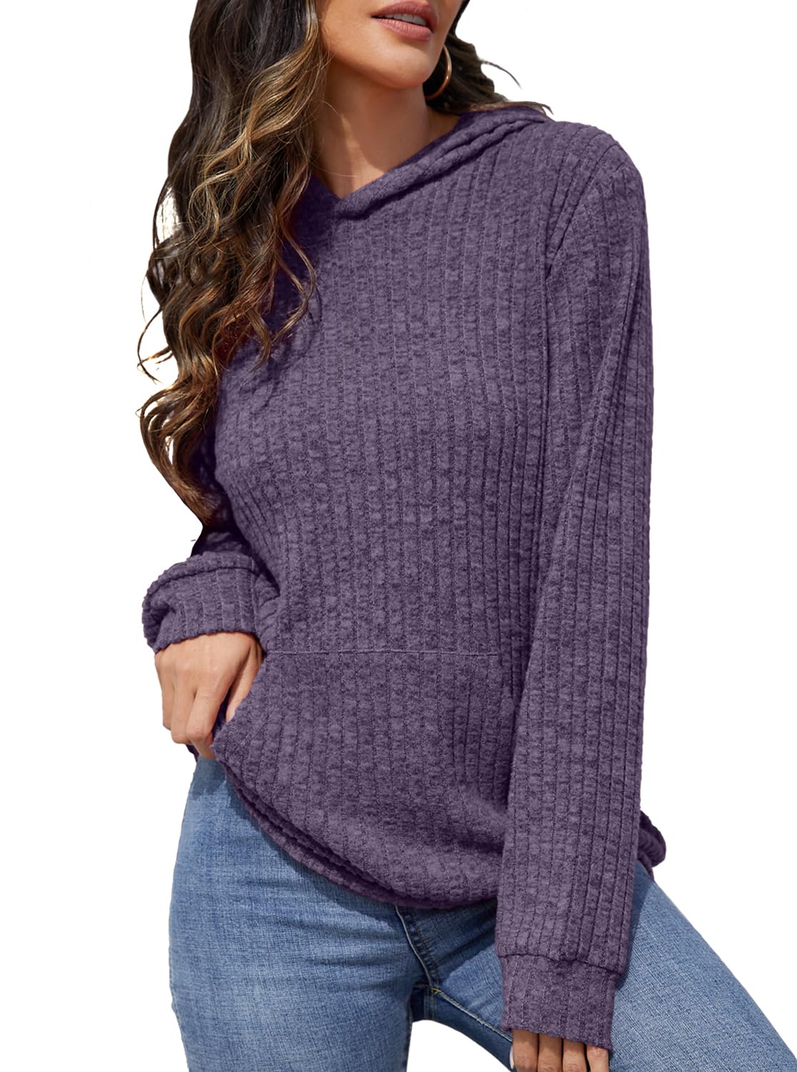 Womens Long Sleeve Shirts Kangaroo Pocket Fashion Hoodies Fall Pullover Sweatshirts