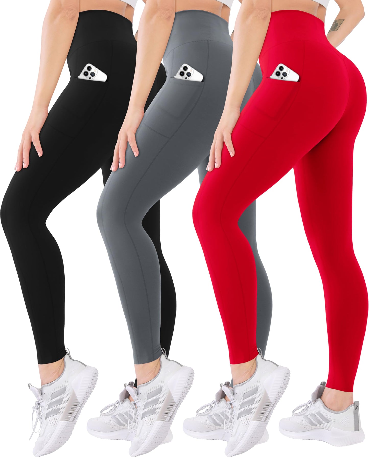 Blisset 3 Pack High Waisted Leggings for Women-Soft Athletic Tummy Control Pants for Running Yoga Workout Reg & Plus Size