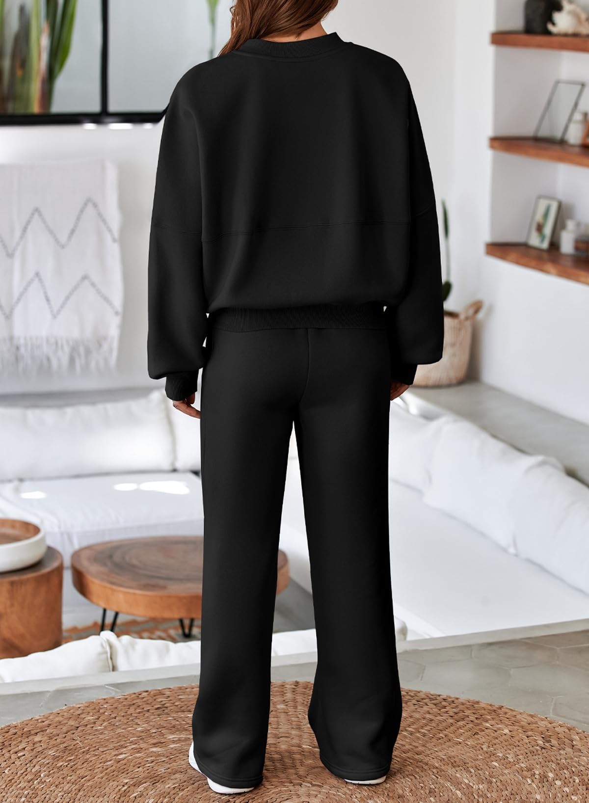 Aleumdr Women's 2 Piece Outfits Oversized Fleece Sweatsuit Zip Up Long Sleeve Sweatshirt with Wide Leg Sweatpants