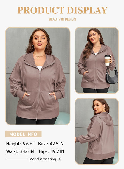 Eytino Women Plus Size Sweatshirts Long Sleeve Zip Up Oversized Casual Hoodies Jackets 2025 Fashion Fall Outfits(1X-5X)