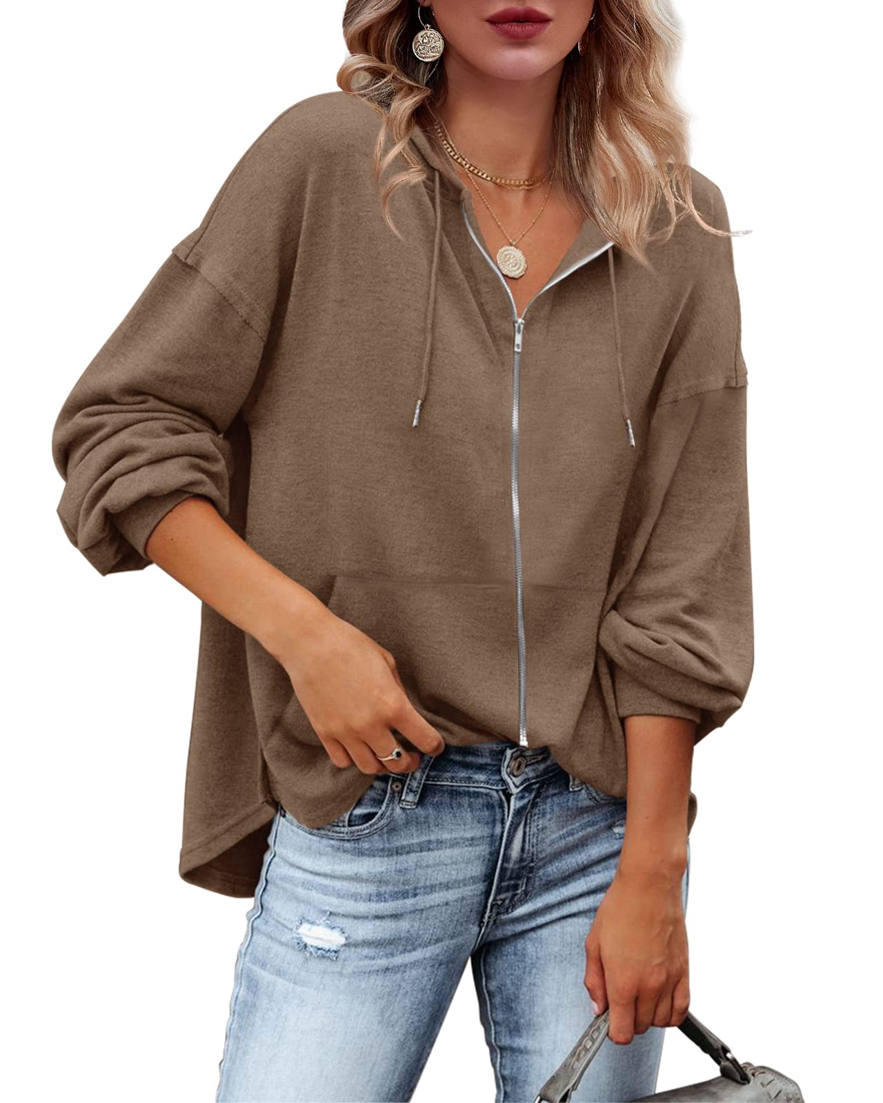 Zatanaroni Womens Zip Up Hoodies Loose fit Sweatshirt Casual Long Sleeve Shirts for Women Pullover Tops With Pocket