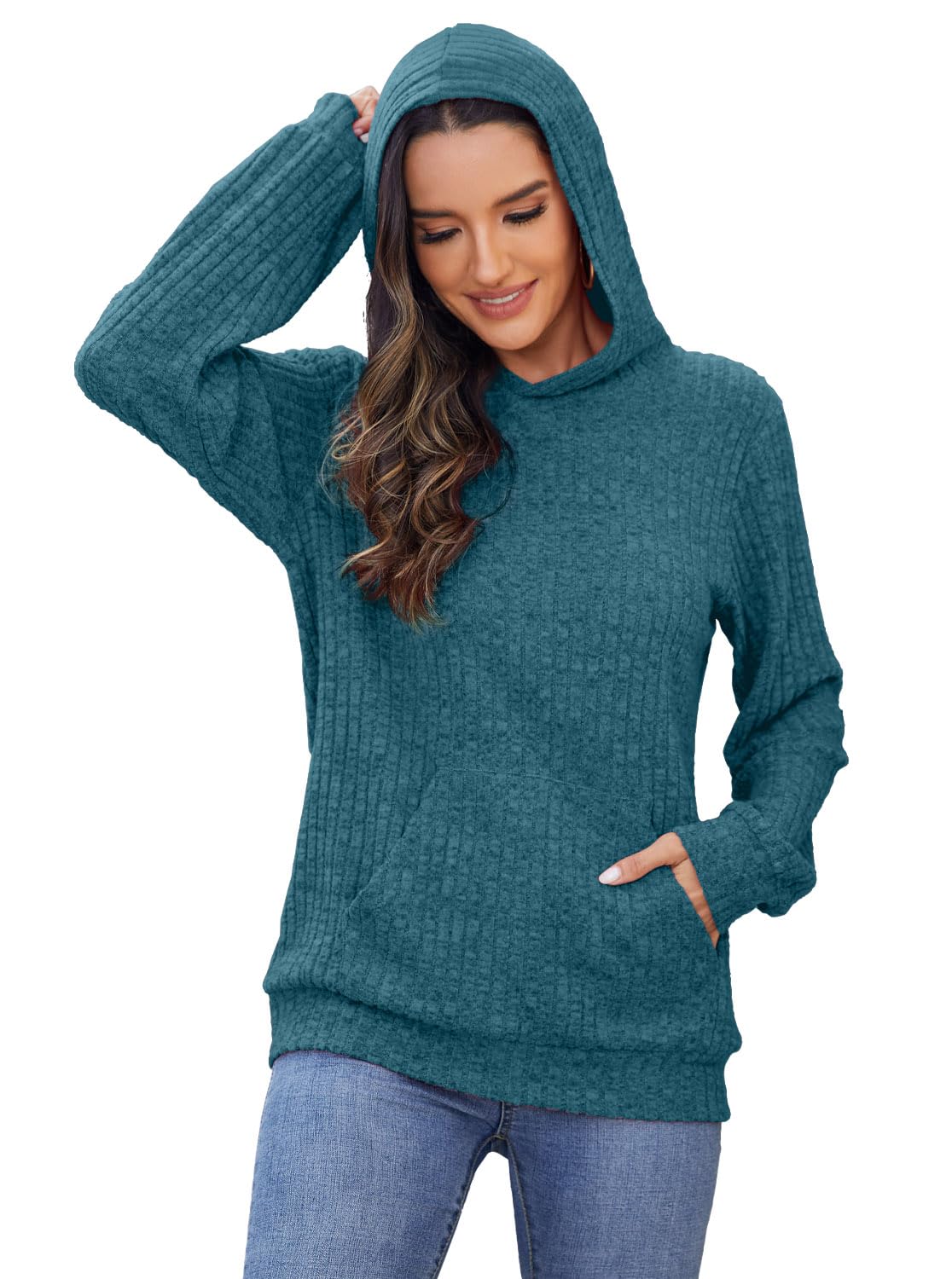Womens Long Sleeve Shirts Kangaroo Pocket Fashion Hoodies Fall Pullover Sweatshirts