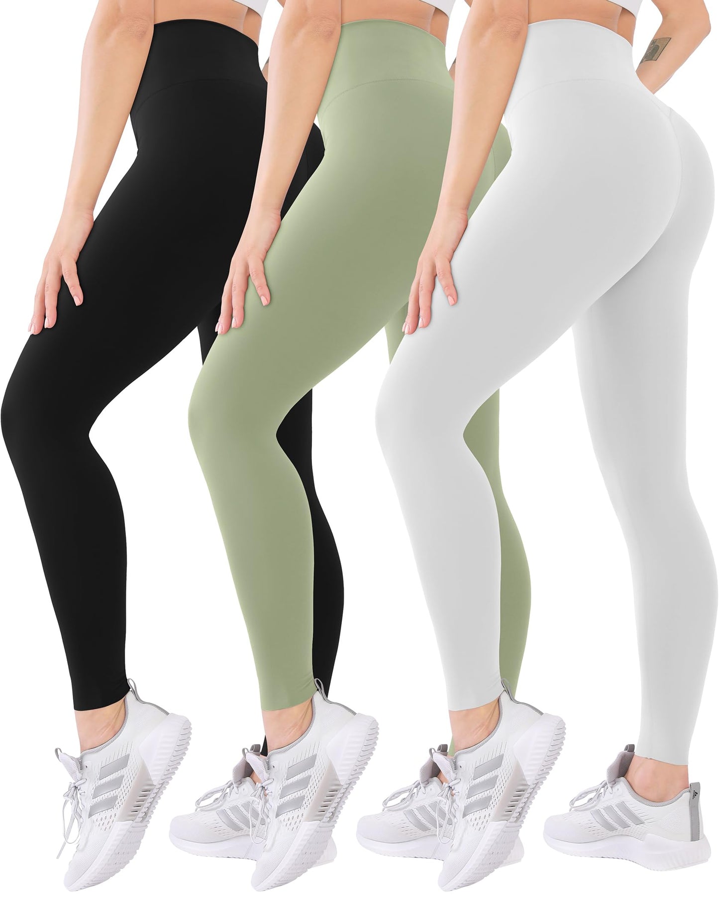 Blisset 3 Pack High Waisted Leggings for Women-Soft Athletic Tummy Control Pants for Running Yoga Workout Reg & Plus Size