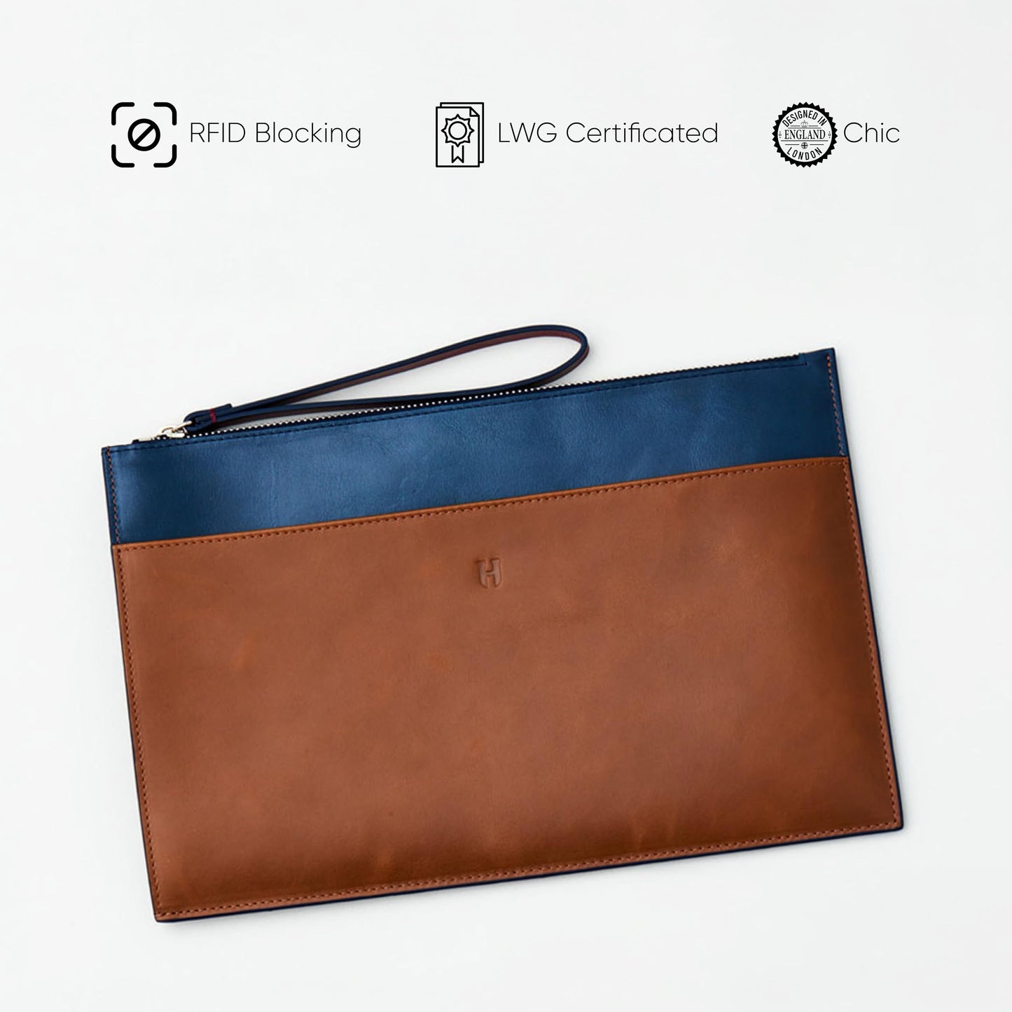 Wristlet for Women and Men, Full-Grain Leather Clutch with Zip Closure & RFID Blocking
