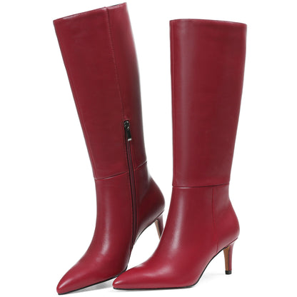 Knee High Boots for Women Pointed Toe Stiletto Kitten Heel Tall Boots Side Zipper Wide Calf Boot Fall Winter Sexy Fashion Dress Shoes Botas Negras