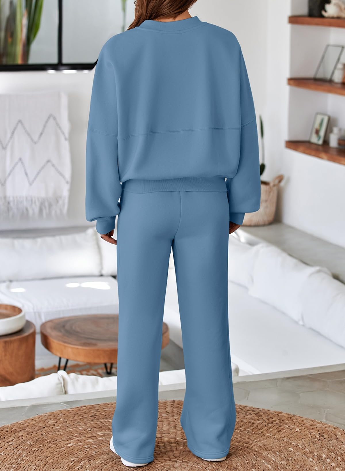 Aleumdr Women's 2 Piece Outfits Oversized Fleece Sweatsuit Zip Up Long Sleeve Sweatshirt with Wide Leg Sweatpants