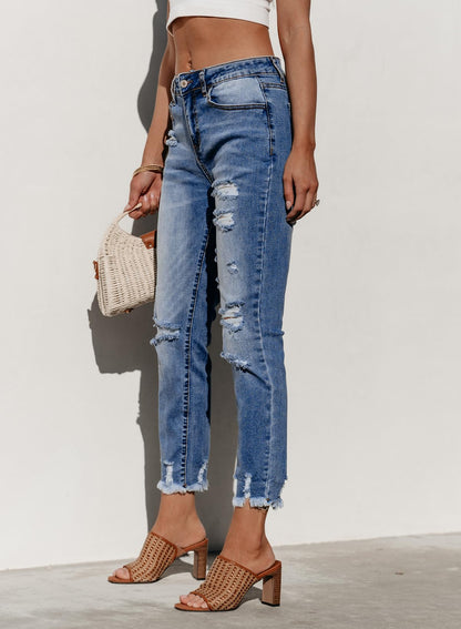 Sidefeel Women's Ripped Jeans Straight Leg Distressed Boyfriend Denim Pants