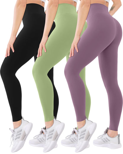 Blisset 3 Pack High Waisted Leggings for Women-Soft Athletic Tummy Control Pants for Running Yoga Workout Reg & Plus Size