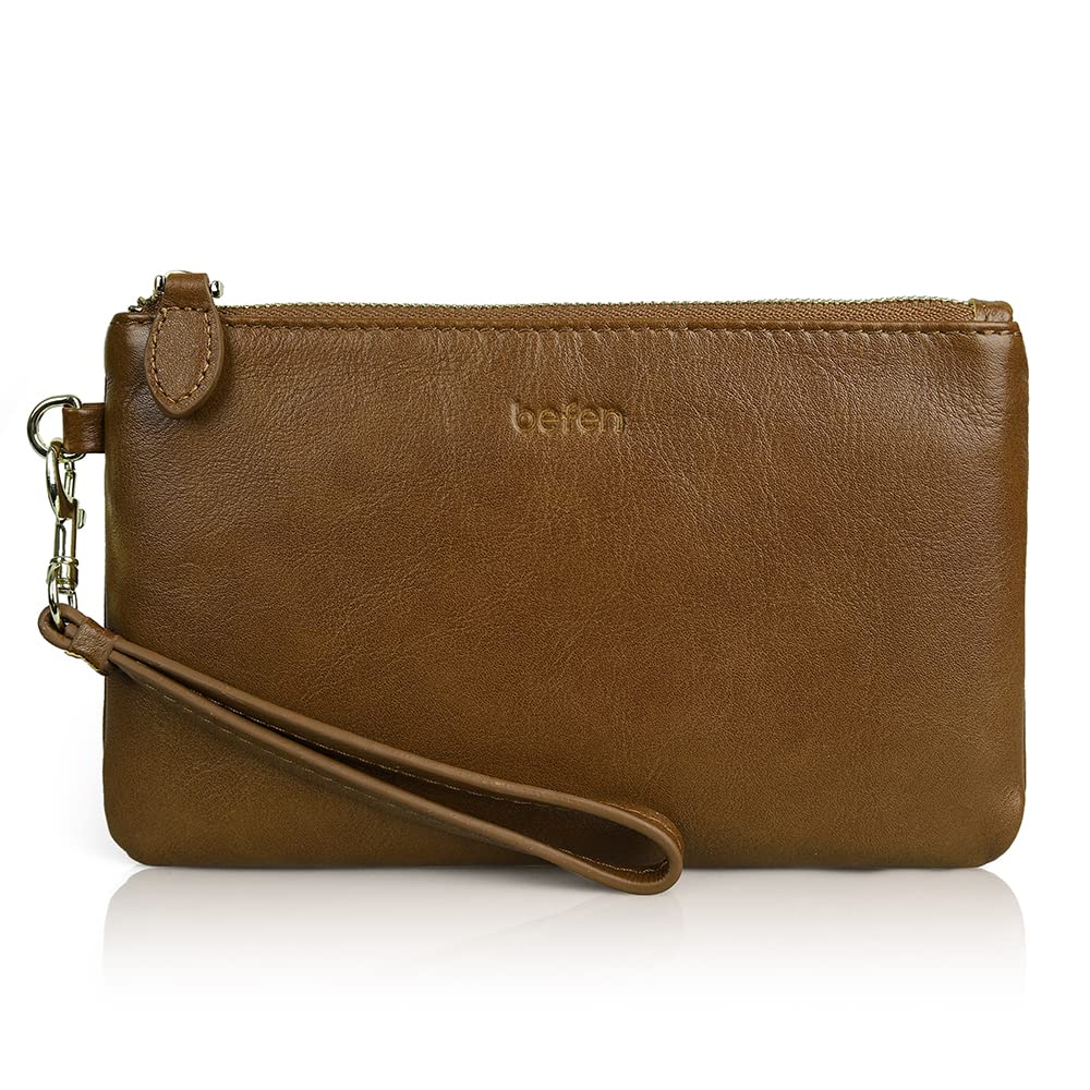 befen Genuine Leather Wristlet Clutch RFID Blocking Bag Cell Phone Wallet Purse Wristlet Wallet Purses and Handbags for Women