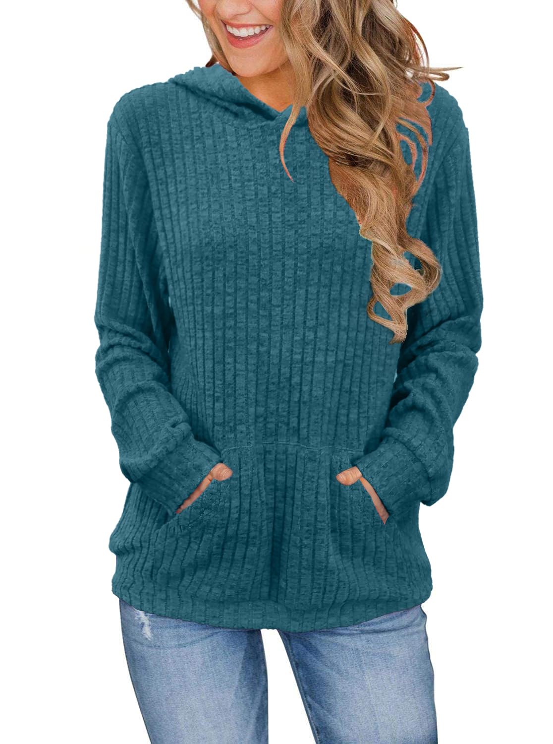 Womens Long Sleeve Shirts Kangaroo Pocket Fashion Hoodies Fall Pullover Sweatshirts
