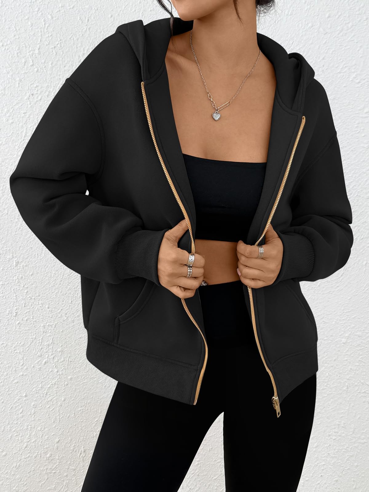 Trendy Queen Womens Zip Up Hoodies Fall Fashion Sweatshirt 2025 Clothes Y2K Cropped Jackets Cute Winter Outfits