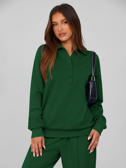 PRETTYGARDEN Women Fall 2 Piece Outfits Sweatsuits Quarter Button Long Sleeve Sweatshirt Wide Leg Pants Tracksuit Lounge Sets