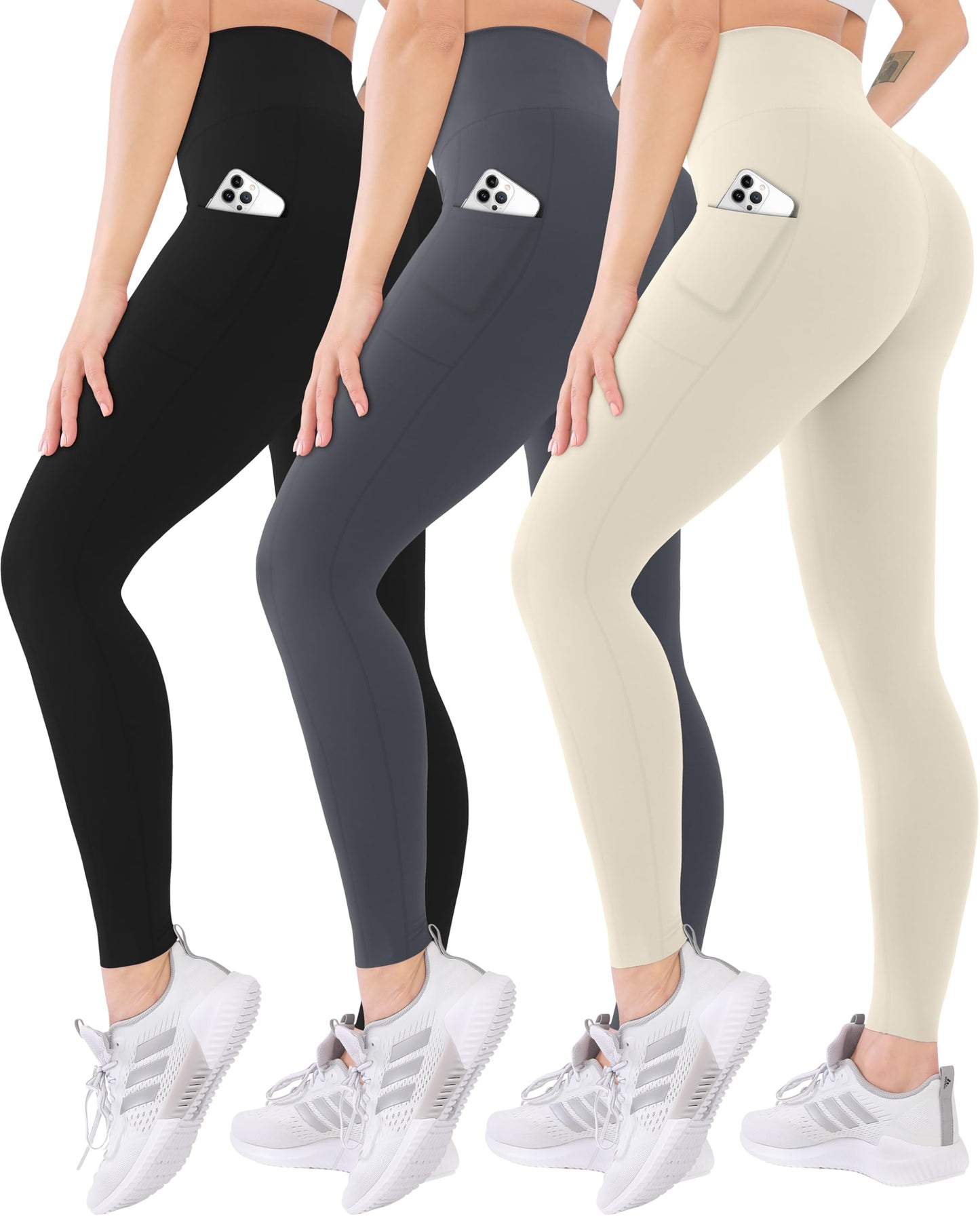 Blisset 3 Pack High Waisted Leggings for Women-Soft Athletic Tummy Control Pants for Running Yoga Workout Reg & Plus Size