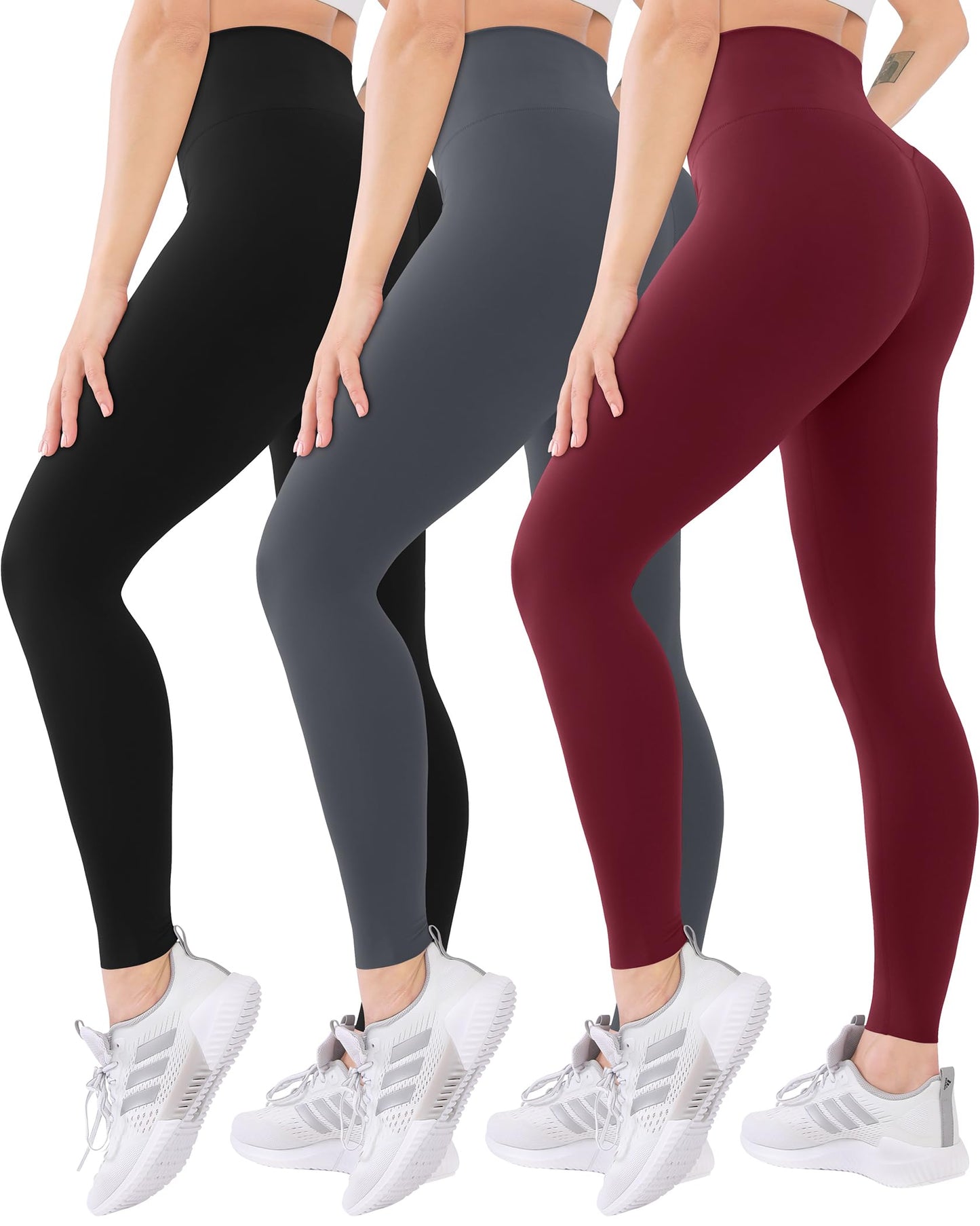 Blisset 3 Pack High Waisted Leggings for Women-Soft Athletic Tummy Control Pants for Running Yoga Workout Reg & Plus Size