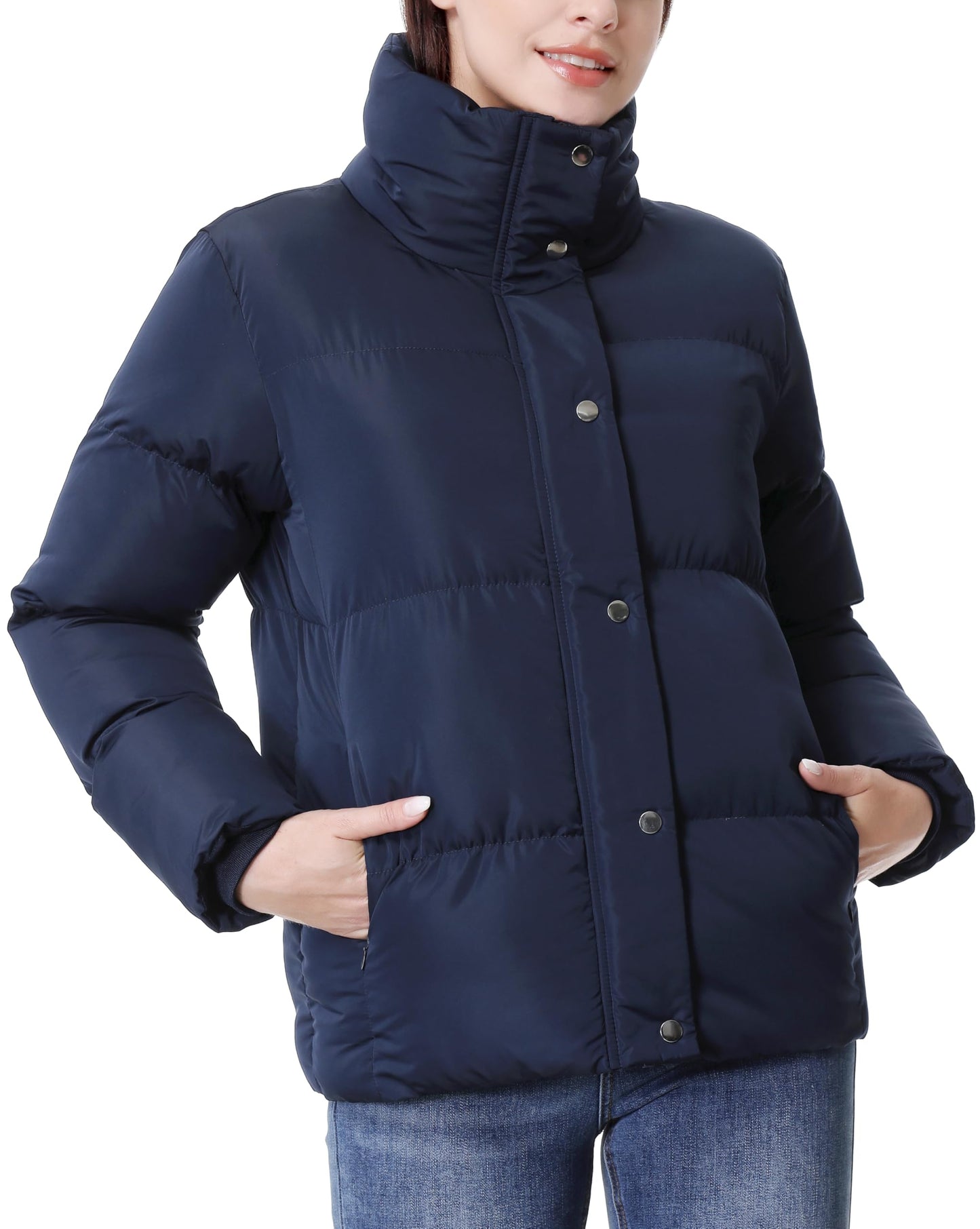 GIMECEN Women's Winter Coat Full-Zip Down Jacket Waterproof Puffer Coat Warm Parkas Long Sleeve Outerwear