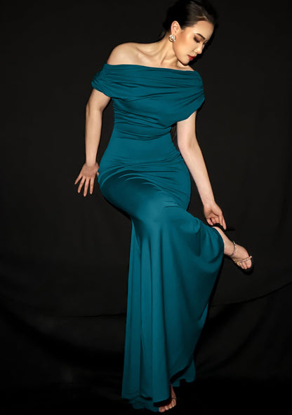 YMDUCH Women's Elegant Sleeveless Off Shoulder Bodycon Long Formal Party Evening Dress