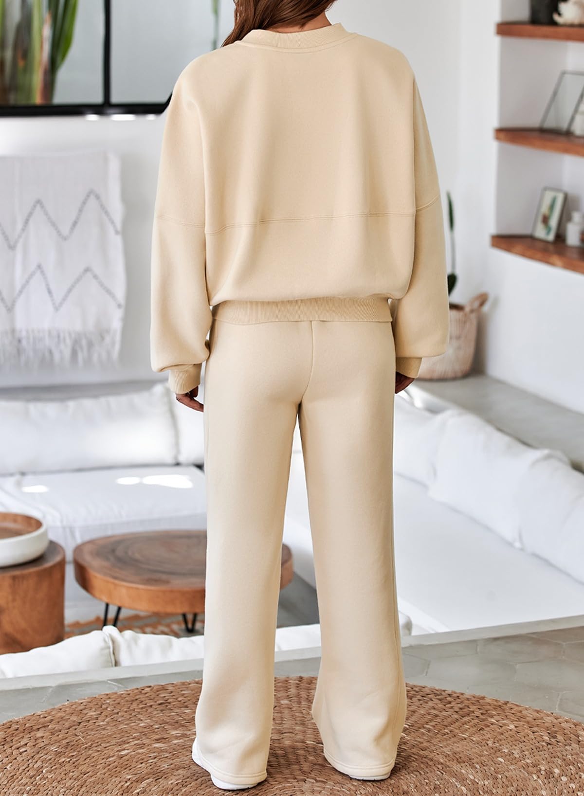 Aleumdr Women's 2 Piece Outfits Oversized Fleece Sweatsuit Zip Up Long Sleeve Sweatshirt with Wide Leg Sweatpants