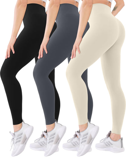 Blisset 3 Pack High Waisted Leggings for Women-Soft Athletic Tummy Control Pants for Running Yoga Workout Reg & Plus Size