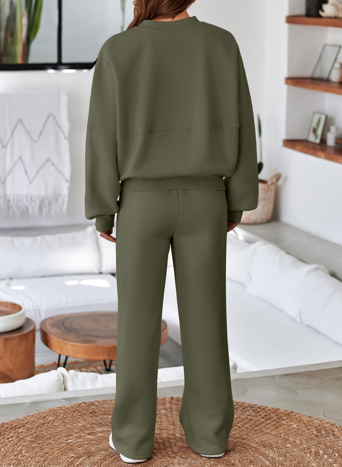 Aleumdr Women's 2 Piece Outfits Oversized Fleece Sweatsuit Zip Up Long Sleeve Sweatshirt with Wide Leg Sweatpants