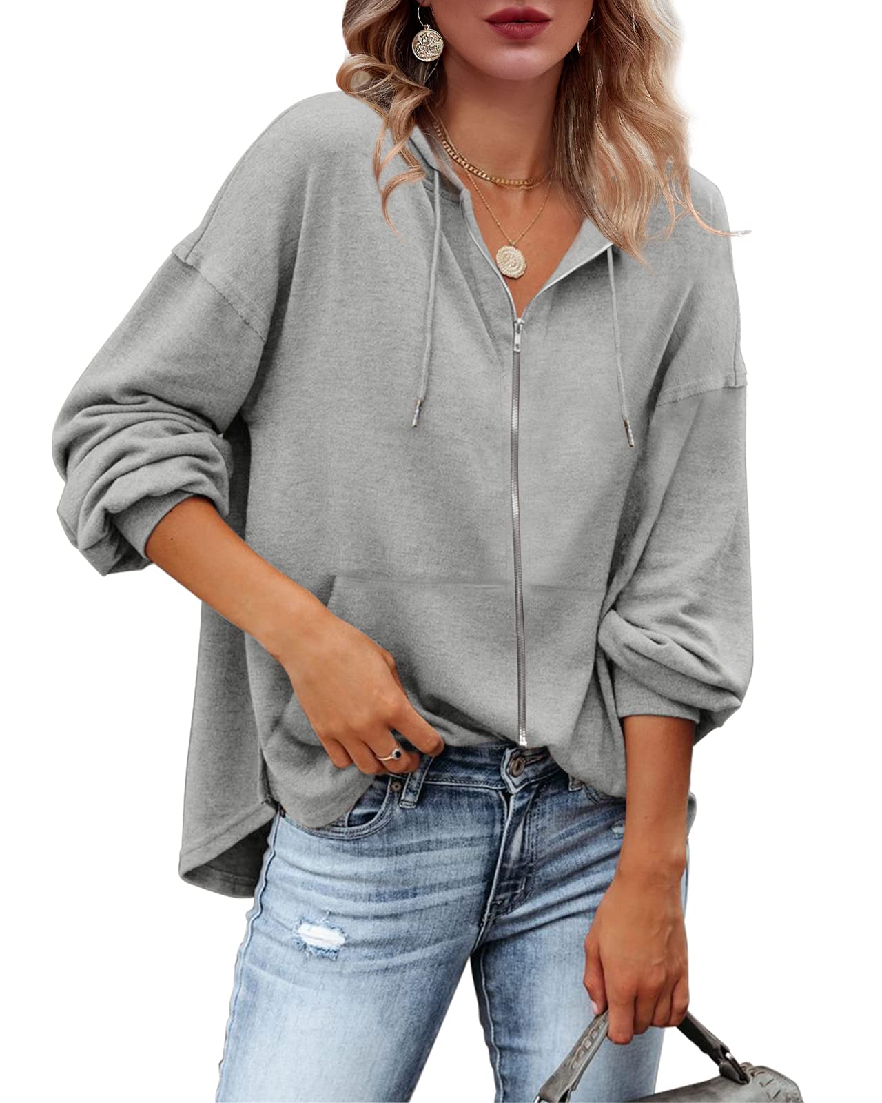Zatanaroni Womens Zip Up Hoodies Loose fit Sweatshirt Casual Long Sleeve Shirts for Women Pullover Tops With Pocket