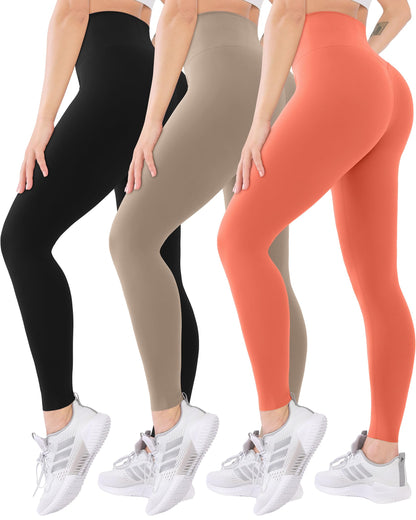 Blisset 3 Pack High Waisted Leggings for Women-Soft Athletic Tummy Control Pants for Running Yoga Workout Reg & Plus Size