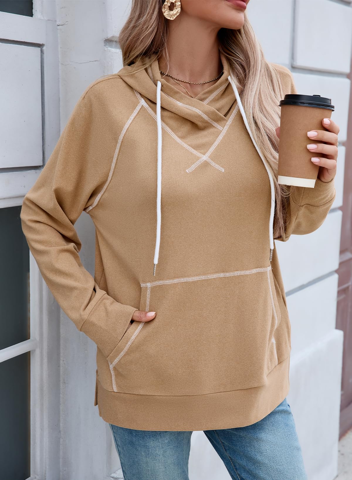 SHEWIN Womens Hoodies Drawstring Hooded Sweatshirt Pullover Long Sleeve Tops Womens Fall Fashion 2025