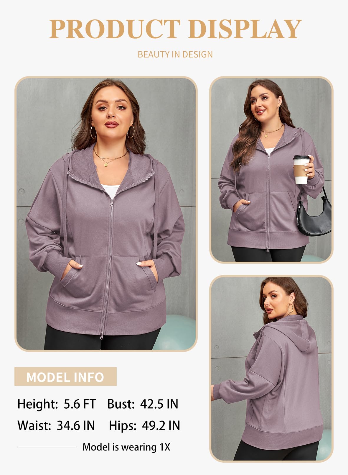 Eytino Women Plus Size Sweatshirts Long Sleeve Zip Up Oversized Casual Hoodies Jackets 2025 Fashion Fall Outfits(1X-5X)