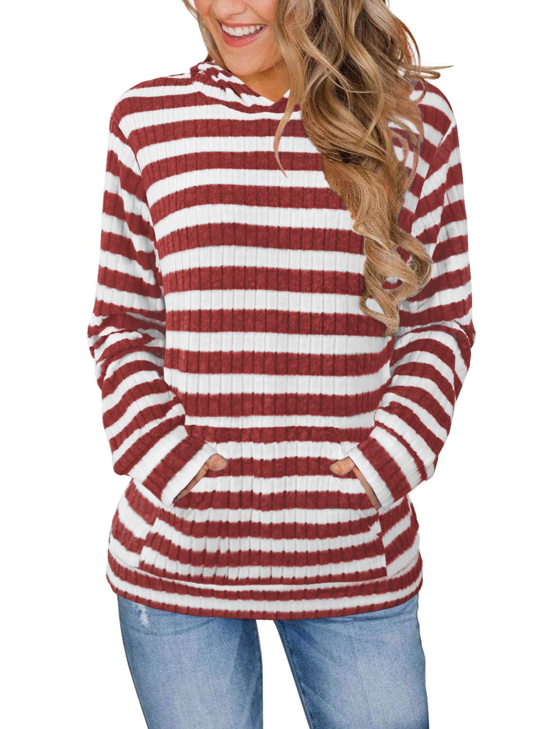 Womens Long Sleeve Shirts Kangaroo Pocket Fashion Hoodies Fall Pullover Sweatshirts