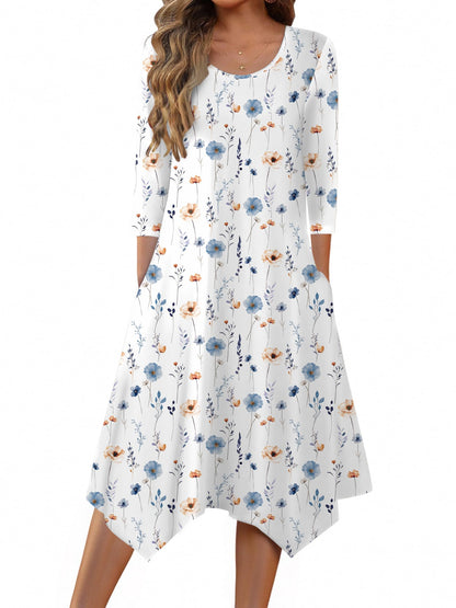 Zeagoo Midi Women 3/4 Sleeve Dress Casual Dresses with Pockets 2025 Fall A Line Dress Elegant Formal Modest Dresses
