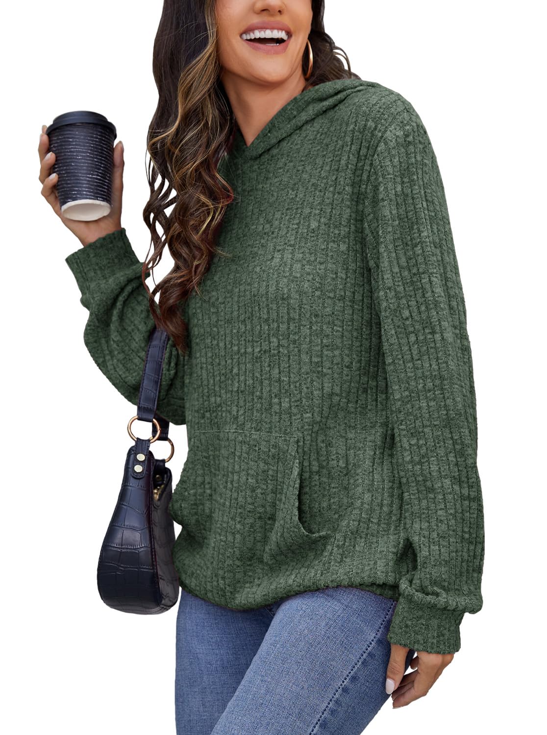 Womens Long Sleeve Shirts Kangaroo Pocket Fashion Hoodies Fall Pullover Sweatshirts