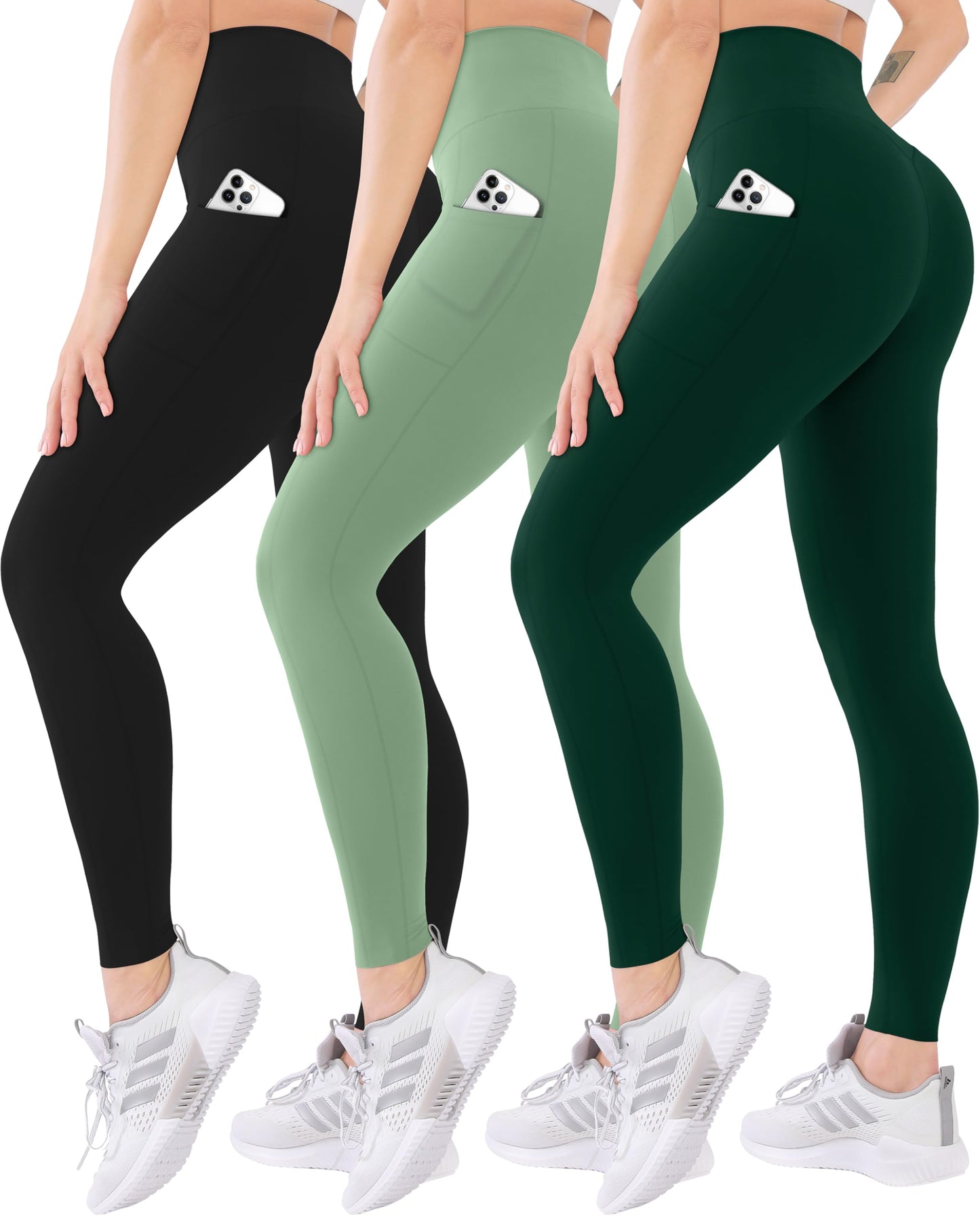 Blisset 3 Pack High Waisted Leggings for Women-Soft Athletic Tummy Control Pants for Running Yoga Workout Reg & Plus Size